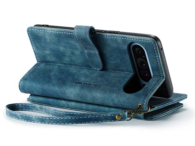 CaseMe Synthetic Leather Wallet Case with Zipper Pocket for Google Pixel 9 Pro - Teal Leather Wallet Case