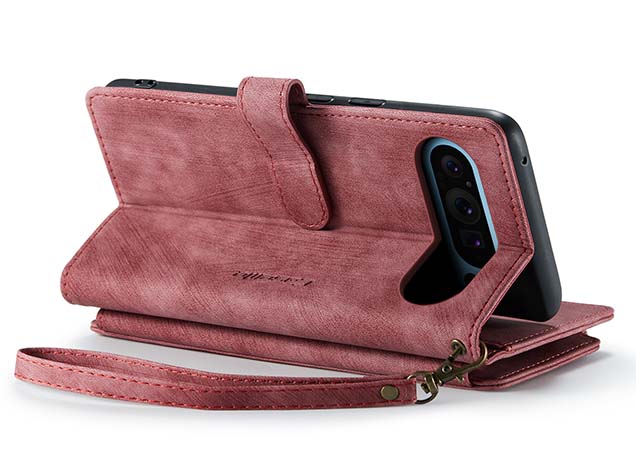 CaseMe Synthetic Leather Wallet Case with Zipper Pocket for Google Pixel 9 Pro - Blush Leather Wallet Case