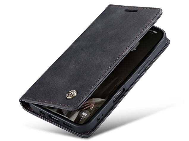 CaseMe Slim Synthetic Leather Wallet Case with Stand for iPhone 16 Pro - Charcoal Leather Wallet Case