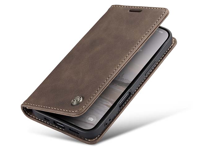 CaseMe Slim Synthetic Leather Wallet Case with Stand for iPhone 16 Pro - Chocolate Leather Wallet Case