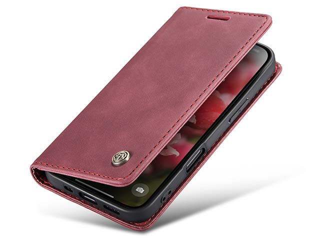 CaseMe Slim Synthetic Leather Wallet Case with Stand for iPhone 16 Pro - Burgundy Leather Wallet Case