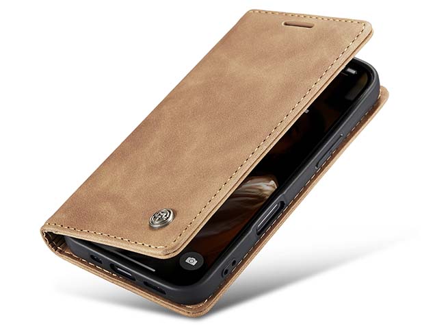 CaseMe Slim Synthetic Leather Wallet Case with Stand for iPhone 16 Pro - Tan Leather Wallet Case