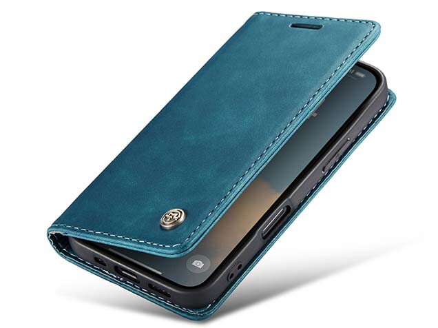 CaseMe Slim Synthetic Leather Wallet Case with Stand for iPhone 16 Pro - Teal Leather Wallet Case