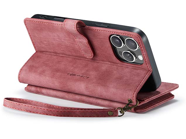 CaseMe Synthetic Leather Wallet Case with Zipper Pocket for iPhone 16 Pro - Blush Leather Wallet Case