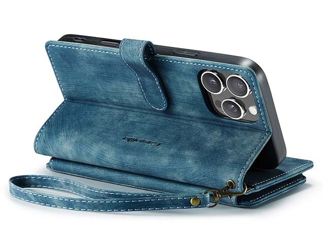 CaseMe Synthetic Leather Wallet Case with Zipper Pocket for iPhone 16 Pro - Teal Leather Wallet Case