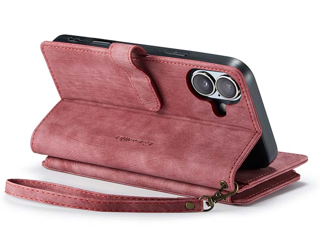 CaseMe Synthetic Leather Wallet Case with Zipper Pocket for iPhone 16 - Blush Leather Wallet Case