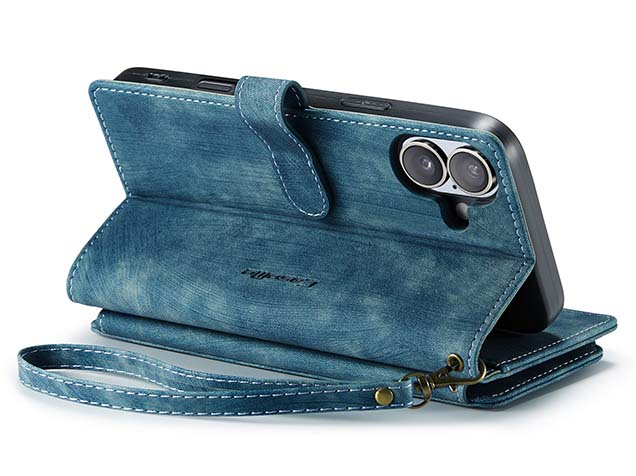 CaseMe Synthetic Leather Wallet Case with Zipper Pocket for iPhone 16 - Teal Leather Wallet Case