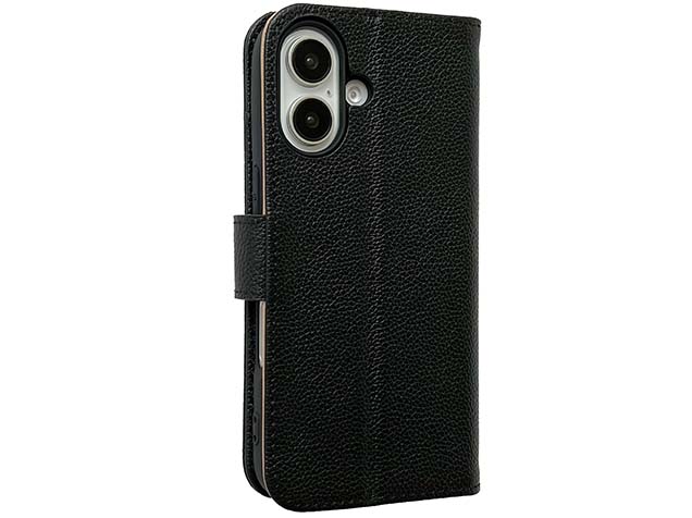 Premium Leather Wallet Case for Apple iPhone 16 - Black Leather Wallet Case