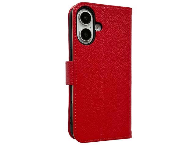 Premium Leather Wallet Case for Apple iPhone 16 - Red Leather Wallet Case