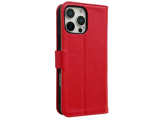 Premium Leather Wallet Case for Apple iPhone 16 Pro - Red Leather Wallet Case