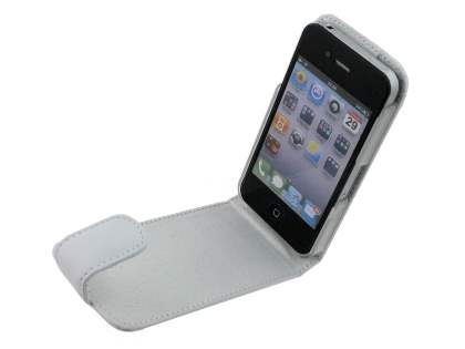 Genuine Leather Flip Case for iPhone 4/4S - White