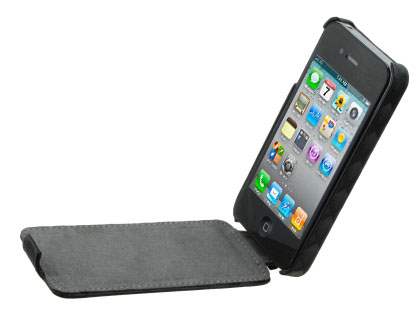 Synthetic Leather 3D Design Flip Case for iPhone 4S/4 - Classic Black