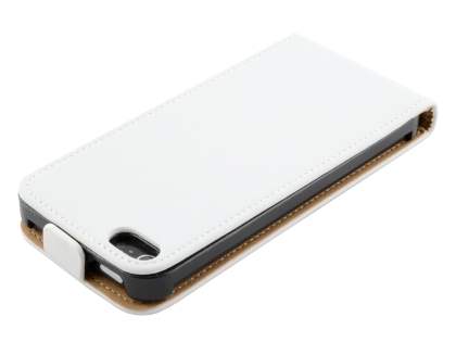 Slim Genuine Leather Flip Case for iPhone SE(1st Gen)/5s/5 - Pearl White