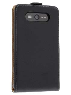 Slim Genuine Leather Flip Case for Nokia Lumia 820 - Classic Black Leather Flip Case