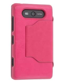 Fabric Flip Cover with built-in Stand for Nokia Lumia 820 - Pink Leather Wallet Case