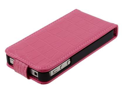 TS-CASE Crocodile Pattern Genuine Leather Flip Case for iPhone 4S/4 - Pink