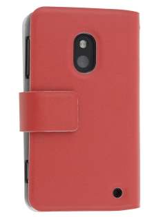 Slim Genuine Leather Portfolio Case for Nokia Lumia 620 - Red Leather Wallet Case