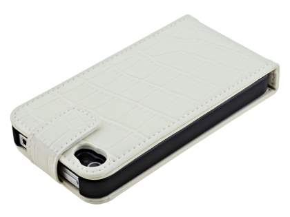 TS-CASE Crocodile Pattern Genuine Leather Flip Case for iPhone 4S/4 - Pearl White