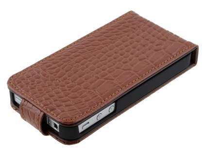 TS-CASE Crocodile Pattern Genuine Leather Flip Case for iPhone 4S/4 - Brown