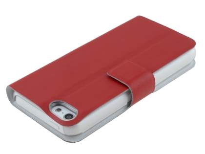Genuine Leather Portfolio Case with Stand for iPhone 5c - Red