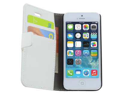 Synthetic Leather Wallet Case with Stand for iPhone 5c - Pearl White