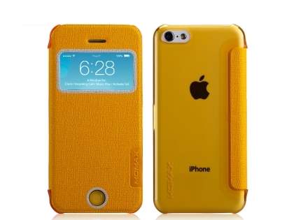 Momax Flip View Case for iPhone 5c - Canary Yellow Leather Wallet Case