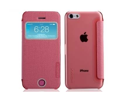Momax Flip View Case for iPhone 5c - Baby Pink Leather Wallet Case