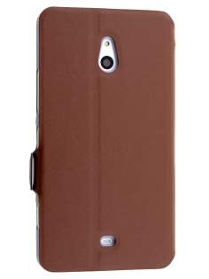 Slim Genuine Leather Portfolio Case for Nokia Lumia 1320 - Brown Leather Wallet Case