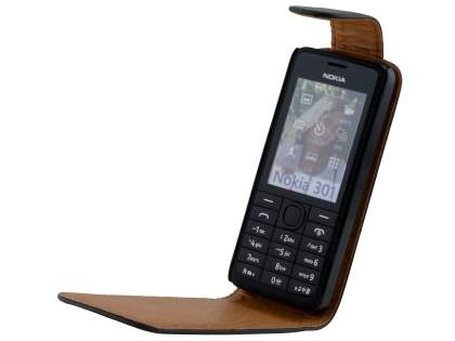 Synthetic Leather Flip Case for Nokia 301 - Black