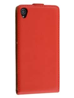 Slim Genuine Leather Flip Case for Sony Xperia Z3 - Red Leather Flip Case