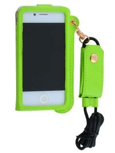 Ultra Slim Synthetic Leather Pouch with Strap for iPhone 4/4S - Lime Green