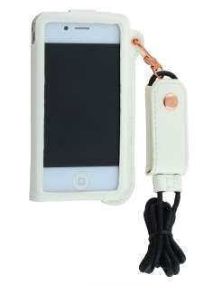 Ultra Slim Synthetic Leather Pouch with Strap for iPhone 4/4S - Pearl White