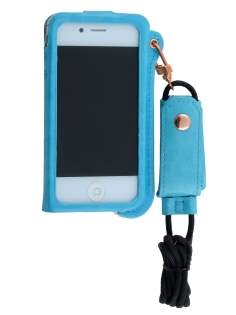 Ultra Slim Synthetic Leather Pouch with Strap for iPhone 4/4S - Sky Blue