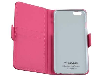 TS-CASE Genuine Textured Leather Wallet Case with Stand for iPhone 6s Plus/6 Plus - Pink