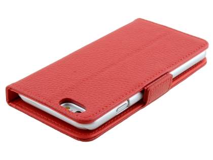 TS-CASE Genuine Textured Leather Wallet Case with Stand for iPhone 6s Plus/6 Plus - Red