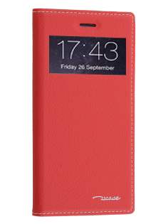 TS-CASE Slim Synthetic Leather Window View Case with Stand for iPhone 6s/6 - Red