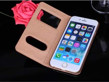 Premium Leather Case With Windows for iPhone 6s Plus/6 Plus - Baby Pink