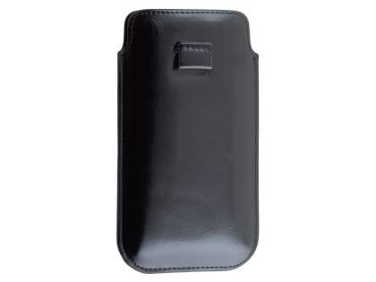 Synthetic Leather Slide-in Case with Pull-out Strap - Classic Black Leather Slide-in Case
