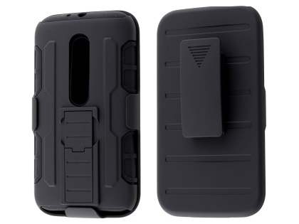 Rugged Case with Holster Belt Clip for Motorola Moto G 3rd Gen - Classic Black Impact Case