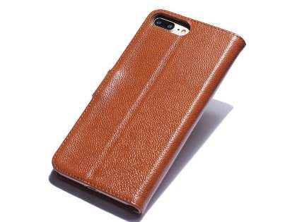 Premium Leather Wallet Case for iPhone 8 Plus/7 Plus - Caramel Leather Wallet Case