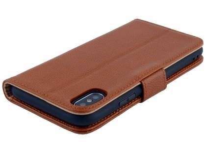 Premium Leather Wallet Case with Stand for Apple iPhone Xs/X - Caramel