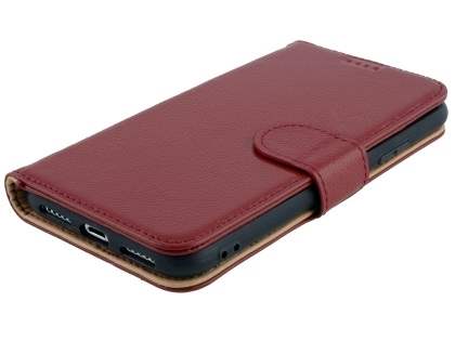 Premium Leather Wallet Case with Stand for Apple iPhone Xs/X - Rosewood