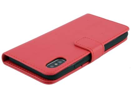Synthetic Leather Wallet Case with Stand for Apple iPhone Xs/X - Red