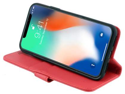 Synthetic Leather Wallet Case with Stand for Apple iPhone Xs/X - Red