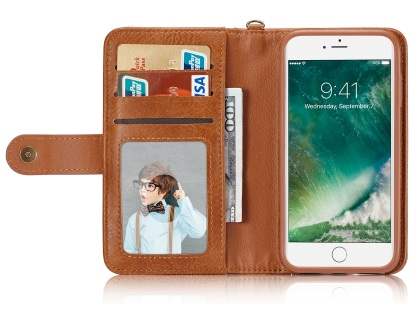 2-in-1 Synthetic Leather Wallet Case for iPhone 8 Plus/7 Plus - Brown