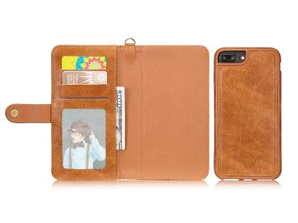 2-in-1 Synthetic Leather Wallet Case for iPhone 8 Plus/7 Plus - Brown