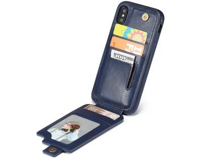 Synthetic Leather Case with Card Holder for iPhone Xs/X - Navy