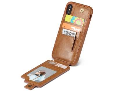 Synthetic Leather Case with Card Holder for iPhone Xs/X - Brown