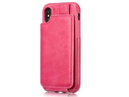 Synthetic Leather Case with Card Holder for iPhone Xs/X - Pink