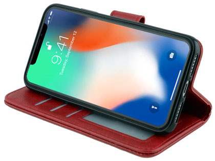 Slim Synthetic Leather Wallet Case with Stand for Apple iPhone Xs/X - Red